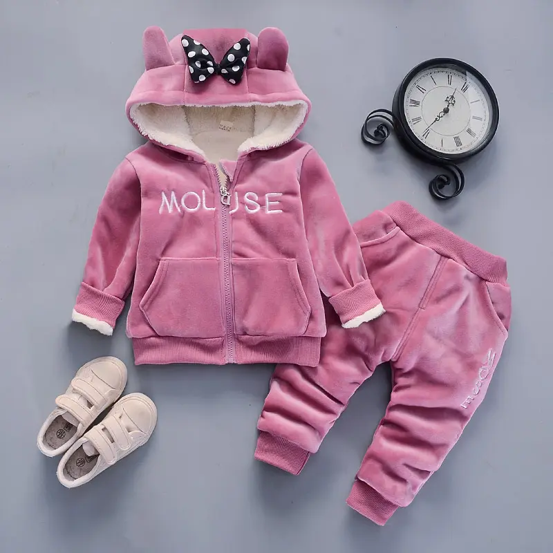 2021 Nieuwe Winter Dikker Veet Kleding Sets Kids Meisjes Baby Boy T-Shirt + Broek Pak 2 Stuks Outfits Kinderen Jonge Kleding Set