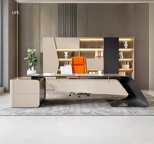 Mesa de escritorio de CEO Boss convertible moderna de lujo de gama alta chapa de madera extensible pintada para oficina de empresa - Product Image 4