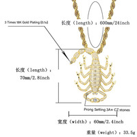 Collier Pendentif Scorpion Personnalisé Sertie de Strass Chaîne Cordon Bijoux Hip Hop Fabricant OEM ODM Personnalisé