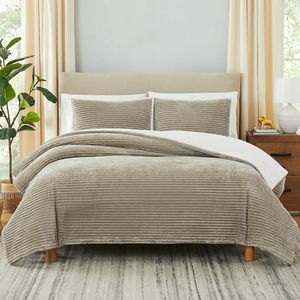 3 Piece Plush Warm <strong>Bedding</strong> Comforter Sets Sherpa Comforter Set with 2 Pillow Sham <strong>Taupe</strong> Reversible - Product Image 2