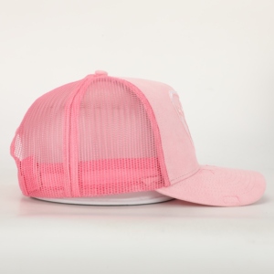 Gorra Trucker Deportiva Clásica de 5 Paneles, Personalizada, de Alta Calidad, al por Mayor, con Logotipo Bordado en Relieve, Color Rosa Gamuza - Product Image 4