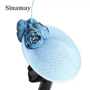 30CM Sinamay Kentucky Derby Church Hat With Artificial Flowers Celebrity Cocktail Tea Party Fascinator Headwear