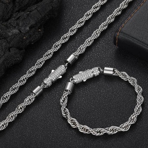 Hip Hop <b>Iced</b> <b>Out</b> Stainless Steel Cuban Curb Rope <b>Chain</b> Necklace with CZ Diamond Clasp, 18K Gold Plated, Men Women Bling Jewelry - Product Image 4