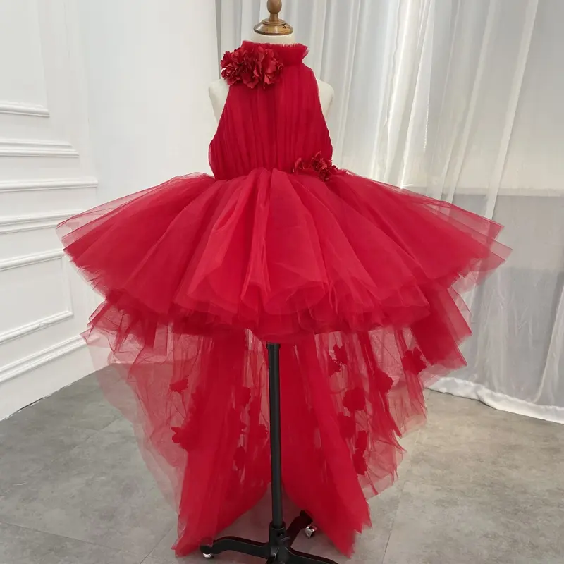 Lovely Ball Gown Flower Girl Dress Wedding Party Gown High-Low Tulle Kid Birthday Princess Dresses First Communion Gowns