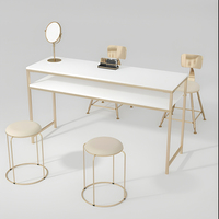 Table de manucure légère simple ou double, poste de travail de salon de manucure avec cadre doré, ensemble table et chaise en option