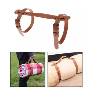 PU leather camping <b>blanket</b> straps, outdoor <b>picnic</b> mat carrying straps, portable adjustable <b>blanket</b> fastener. - Product Image 2