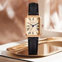 Jam Tangan Wanita Mewah Vintage Model Kotak, Mesin Quartz, Bahan Alloy, Tali PU, Dial Angka Romawi, Harga Pabrik
