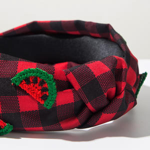 ที่คาดผมผลไม้เกาหลี ผ้าลายสก็อต ปักลายเชอร์รี่ สตรอว์เบอร์รี่ แตงโม สำหรับเด็กผู้หญิง - Product Image 6