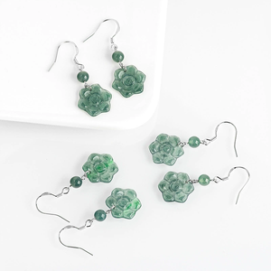 Pendientes de Jade Azul Agua Natural de Primera Calidad, Plata S925 con Textura de Hielo, Pendientes de Moda para Mujer - Product Image 2
