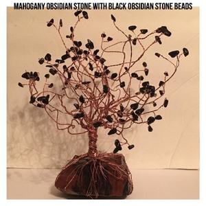 Arbre de vie en cuivre, bonsaï sur la base en obsidienne, fait à la main en acajou, arbre d'argent et de guérison, cadeau de décoration artistique Feng Sh - Product Image 1