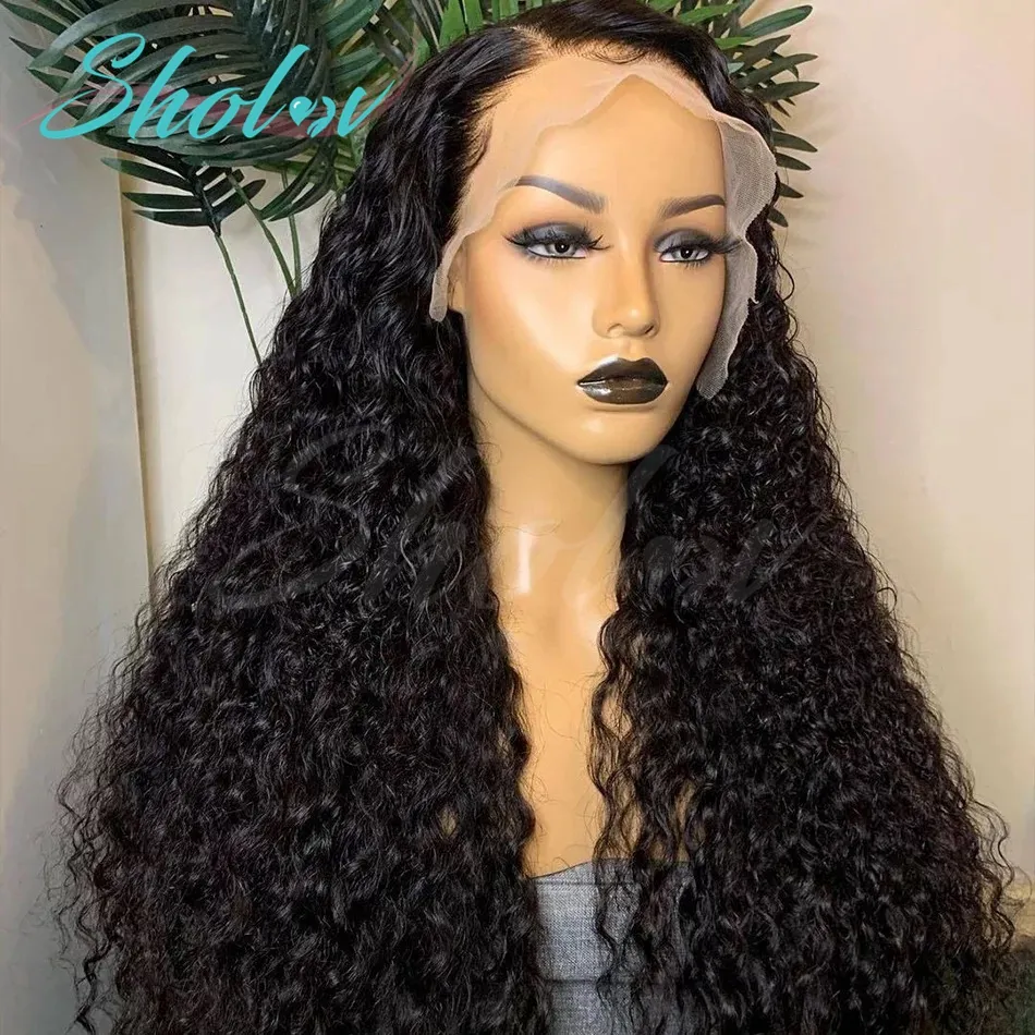 28inch HD Lace Full Virgin Brazilian Human Hair Wigs Deep Wave Curly Transparent Lace Front Human Hair Wigs for Black Women
