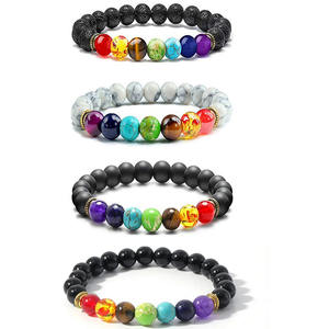 Precio bajo de fábrica, venta al por mayor, pulseras de cuentas de energía de piedra volcánica natural colorida de alta calidad - Product Image 1