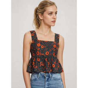 Blusa de Tirantes con Estampado y Dobladillo Acampanado para Mujer, 100% Algodón, Ligera, Transpirable, Ecológica, Fabricante OEM al por Mayor - Product Image 5