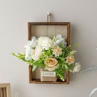 Kunstbloemen wanddecoratie set in landelijke stijl, Scandinavisch houten frame, hangende bloemendecoratie voor woonkamer en huisdecoratie