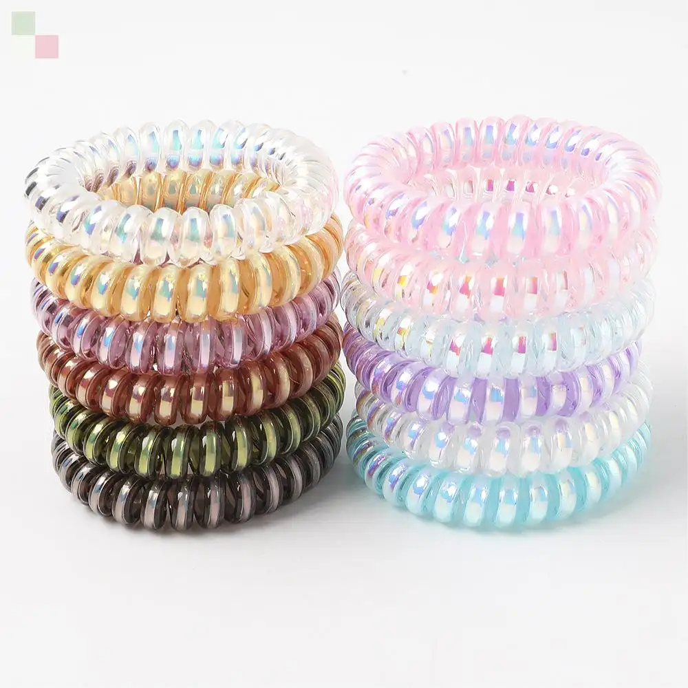 Ins Women Reusable Traceless Colorful Ponytail Telephone Wire Coil Hair Tie Opp Bag Fashion Accessory Color Bright Surface 7days