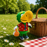 Peluche personnalisée : Perroquet vert en peluche pour enfants, jouet en peluche oiseau de dessin animé avec chemise hawaïenne, vêtements pour peluches