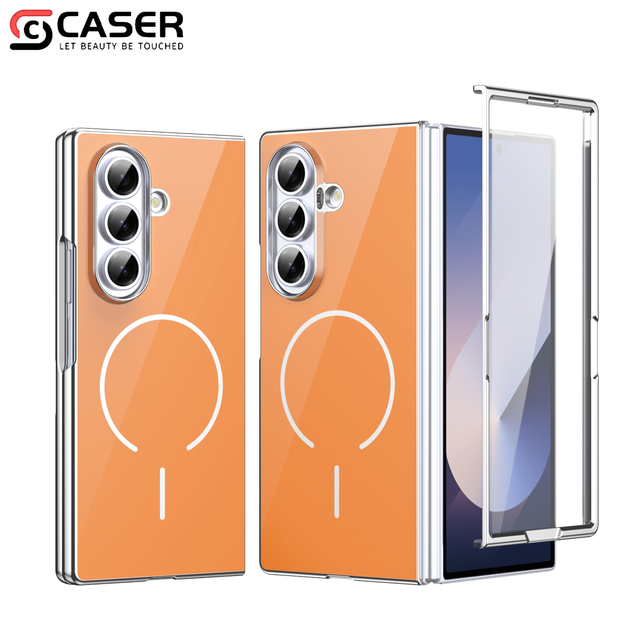 New Arrival Electroplated Magnetic Glass Back Cover Built-in Screen Protector Shockproof Phonecase for Samsung Fold 3-7
