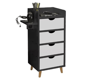 Chariot à tiroirs <span class=keywords><strong>de</strong></span> rangement noir et blanc à 4 niveaux, facile à organiser, idéal pour les outils des coiffeurs dans les salons <span class=keywords><strong>de</strong></span> coiffure ou les salons <span class=keywords><strong>de</strong></span> beauté - Product Image 1