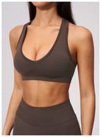 Soutien-gorge de sport sans couture pour femme, col en V, dos nageur, coupe ajustée, séchage rapide, pour yoga et pilates