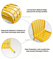 Chaise en plastique PP empilable moderne pour restaurant, hôtel, café, chaise commerciale, imperméable, durable, légère, chaise d'extérieur