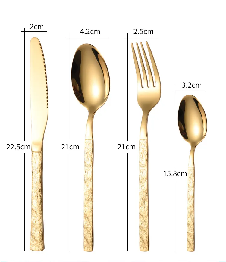 Luxury design dinnerware plated stainless steel metal knife fork spoon flatware gold cutlery set for wedding