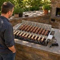 Barbecue à foyer ouvert en briques, type Mangal turc, portable, électrique, avec rôtissoire à kebab, chargement USB-C, rôtisseur de viande automatique