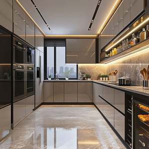 Juego de Muebles de Cocina Modulares Modernos de Lujo 2025, Diseño Lacado, MDF/Tablero de Partículas/Contrachapado, Ecológico e Impermeable para Uso en Hoteles - Product Image 3