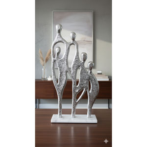 Escultura de aluminio y piedra, estatua, figura, obra de arte, figuras de familiares, figuras de grupo, arte abstracto moderno, diseño decorativo contemporáneo - Product Image 1