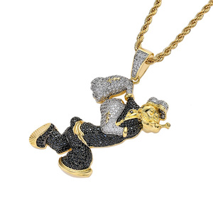 Ciondolo Popeye da uomo <span class=keywords><strong>con</strong></span> micro zirconi intarsiati, collana hip-hop <span class=keywords><strong>con</strong></span> catena a corda in lega di rame placcata oro - Regalo di anniversario - Product Image 3