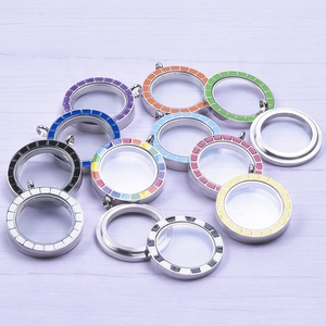 Medallón flotante de acero inoxidable al por mayor, colgante de joyería de memoria viva de cristal, medallones redondos negros para mujer - Product Image 1