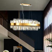Lámpara Colgante de Cristal, Moderna y Lujosa, para Comedor, Tamaño Mediano, LED, Dorada, Fácil Instalación
