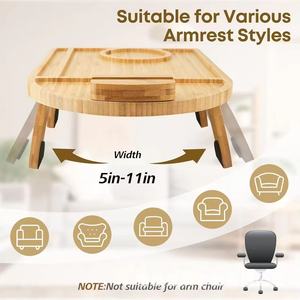Plateau d'accoudoir de canapé en bambou avec support pour téléphone et compartiment pour gobelet, pour utilisation dans le salon - Product Image 2