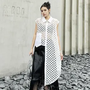 Yamamoto Dark Wind Perspective Grid Irregular Design Sleeveless Shirt Summer New Loose Slimming Versatile Top