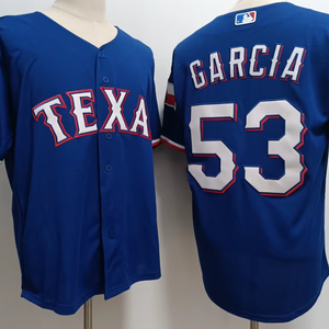 Maillot de sport pour <span class=keywords><strong>homme</strong></span>, nouvelle mode, vente en gros d'usine, maillot de baseball américain, Texas Ranger 53 <span class=keywords><strong>Garcia</strong></span>, taille plus - Product Image 1
