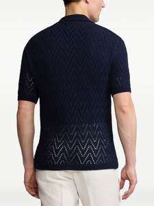 Customized Short Sleeved Jacquard Hollow Knitted Sweater <b>Men's</b> Button Polo T-shirt <b>Cardigan</b> Sweater - Product Image 4