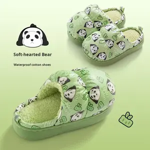 Enfants hiver fourrure Panda imprimé pantoufles garçons filles intérieur imperméable antidérapant chaud maison chaussures - Product Image 1