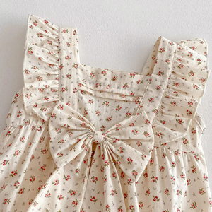Venta al por mayor 2025 verano dulce lazo grande Floral manga voladora bebé niñas mameluco - Product Image 6