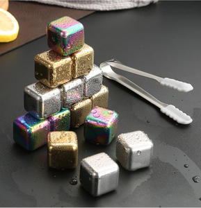 Pierres à whisky en acier inoxydable, pierres à refroidir le vin, glaçons métalliques réutilisables pour boire avec une pince à glace - Product Image 1