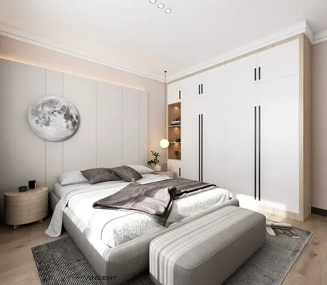 सस्ती कीमत आधुनिक शैली बेडरूम फर्नीचर बेडरूम के अलमारी दरवाजे खिड़की कस्टम लकड़ी की अलमारी में ग्लास वॉक