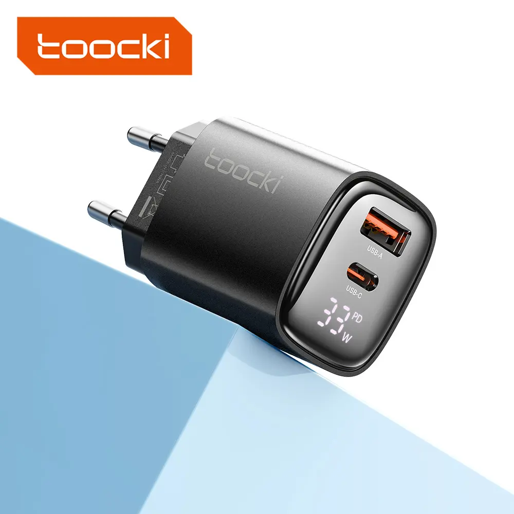 Cargador de pared Toocki barato y de bajo precio, adaptador de corriente USB, Cargador USB C, cargador de PD con pantalla digital Gan de 33W para teléfono y portátil