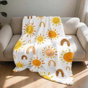 Manta de Franela con Diseño de Sol de Dibujos Animados, Manta para Siesta, Lavable a Máquina, Resistente a la Decoloración, para Cama, Sofá, con Impresión Personalizada - Product Image 1