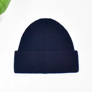 Unisexe en gros Logo personnalisé côtelé laine tricot bonnets hiver luxe chaud revers bonnet chapeau pour femmes hommes