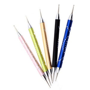 Lot de 5 stylos à double pointe en métal pour nail art, outil de décoration pour manucure et salon, idéal pour le dessin de fleurs et la peinture par points - Product Image 2