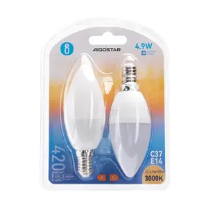 Ampoule LED C37 E14 4,9W, 2700K, 2 unités, économie d'énergie et éclairage blanc chaud, idéale pour la décoration et les ambiances - Product Image 2