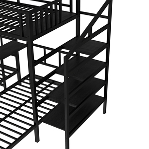 Lits superposés triples en métal noir avec escalier de rangement pour 3 adultes, design industriel moderne, idéal pour hôtels et écoles, parfait pour petites chambres - Product Image 5