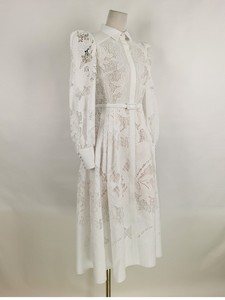 เดรสสีขาวหรูหราสง่างามรุ่นใหม่ปี 2026 - เดรสยาวฤดูร้อนขายส่ง แข<span class=keywords><strong>น</strong></span>ยาว คอสูง ตัดเย็บสีขาว พร้อมเข็มขัด - Product Image 5