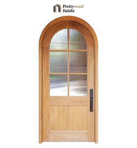 Prettywood desain transisional gaya Perancis Reed kaca eksterior depan pintu masuk utama kayu padat kayu melengkung pintu kayu - Product Image 1