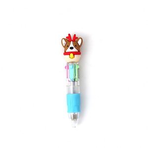 Cute Cartoon Mini Silicone Four-Color Christmas Ballpoint Pen Plastic School Stationery Supplies Wholesale Christmas Stationery - Product Image 5