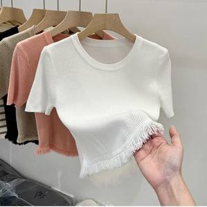 Femmes confortable col rond glands pull doux confortable à manches courtes respirant et design haut de gamme en gros - Product Image 2