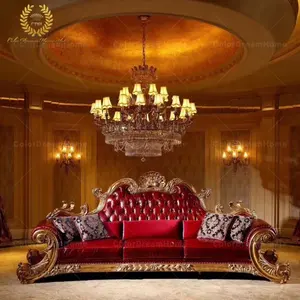 Französische königliche Retro-Möbel Wohnzimmer Sofas altes rotes Leder Schnitt couch Golds ofa Luxus